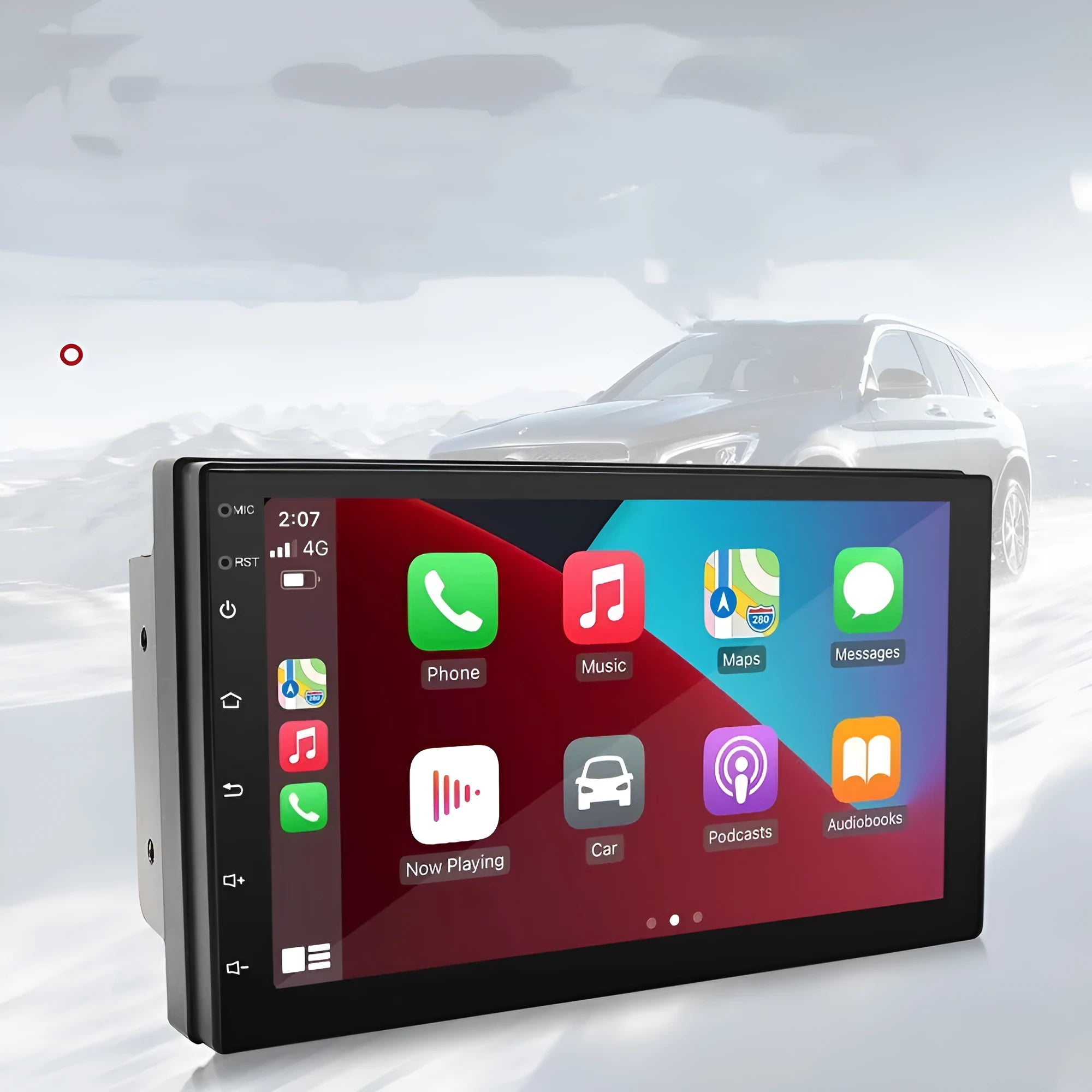 Black universal car navigation system with 7-inch screen showing GPS map display