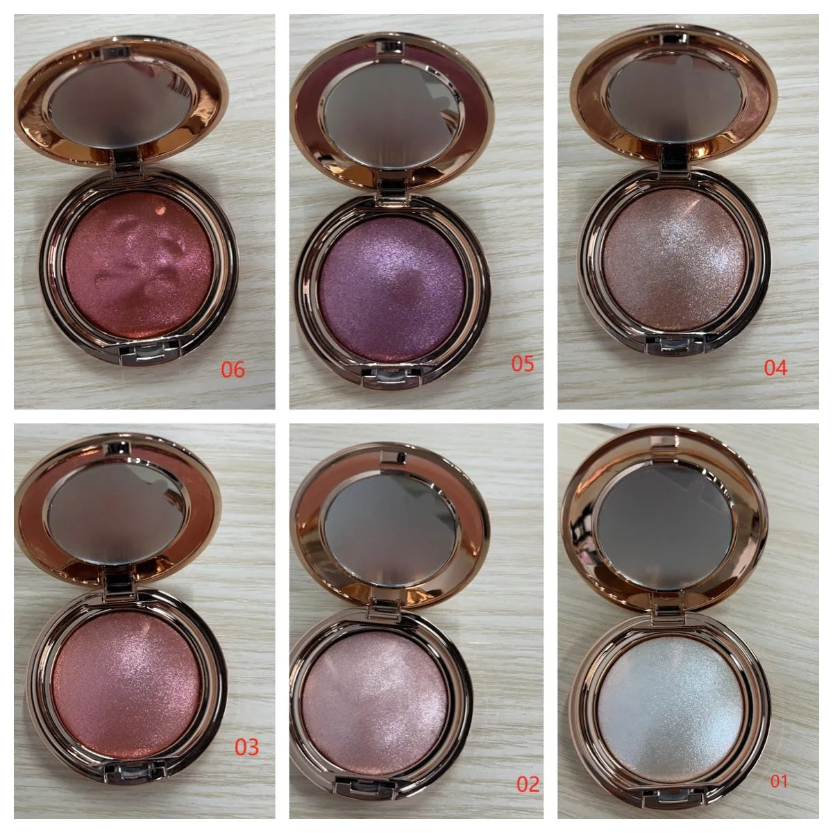 C-F019 Shining High Gloss nail polish set showing six metallic colour bottles