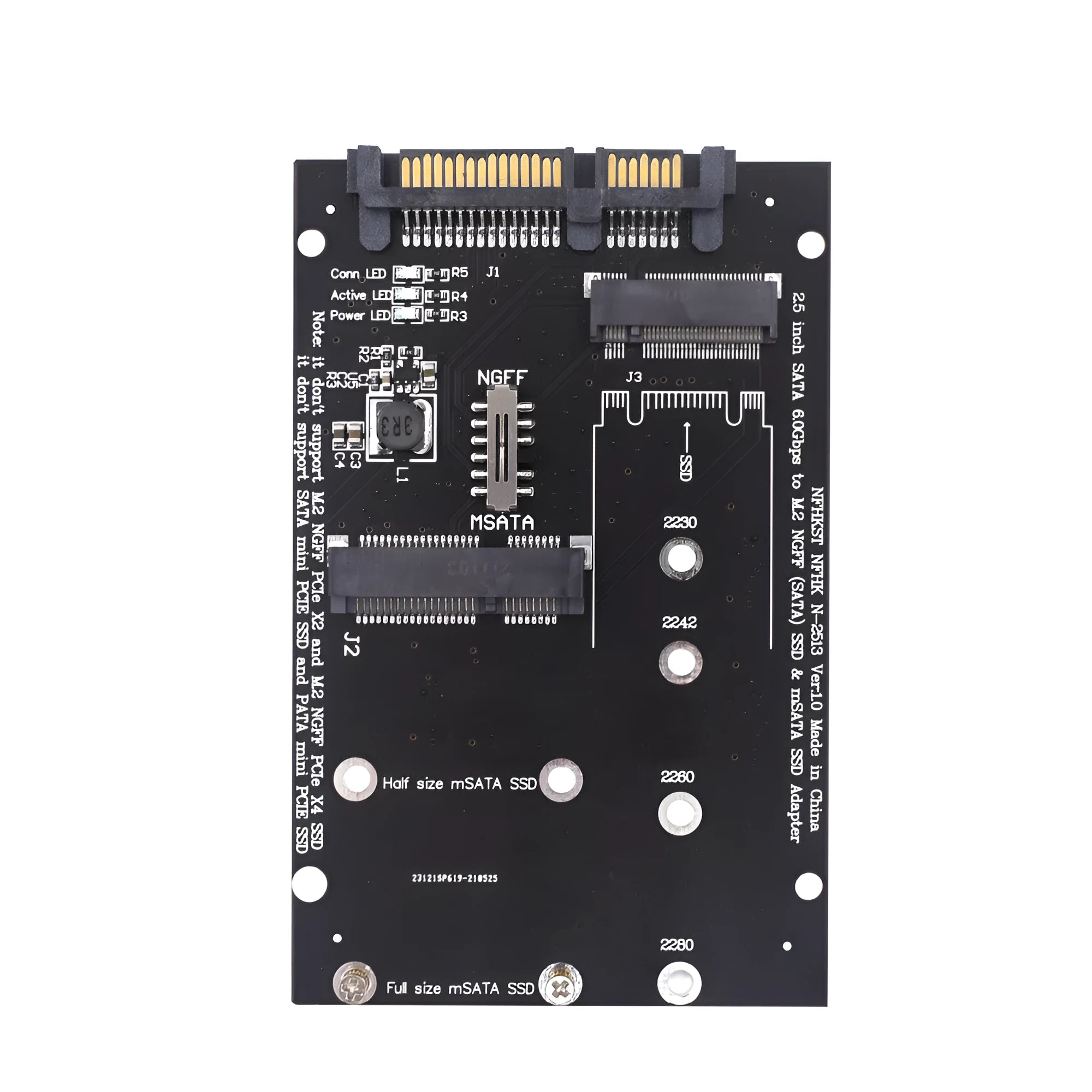 Black SATA 3 to M.2 NGFF MSATA SSD conversion adapter card with gold connectors