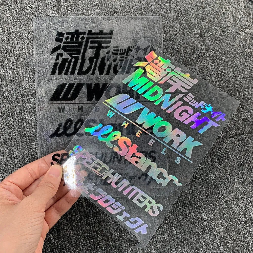Reflective motorcycle bumper sticker measuring 16cm by 11cm in various colour options