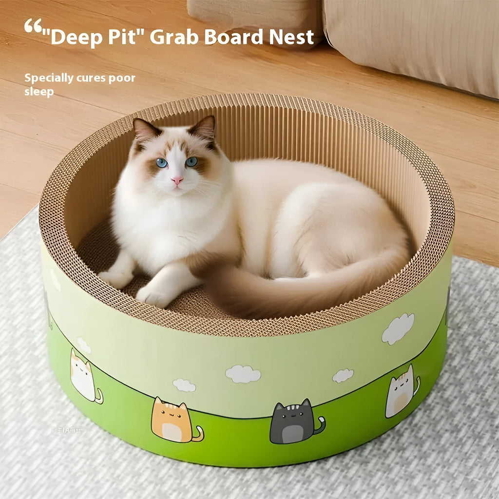 Large round cat scratch board with deep pit texture in 45cm and 50cm sizes
