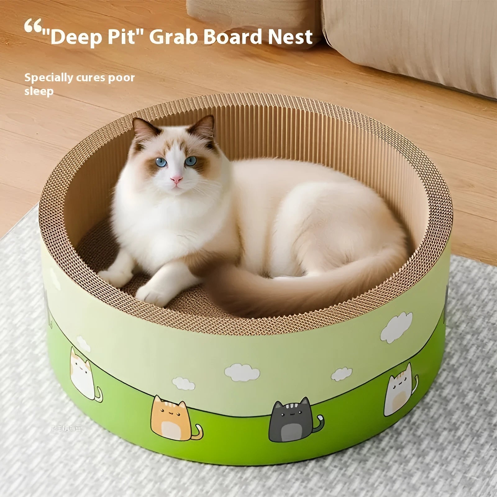 Large round cat scratch board with deep pit texture in 45cm and 50cm sizes