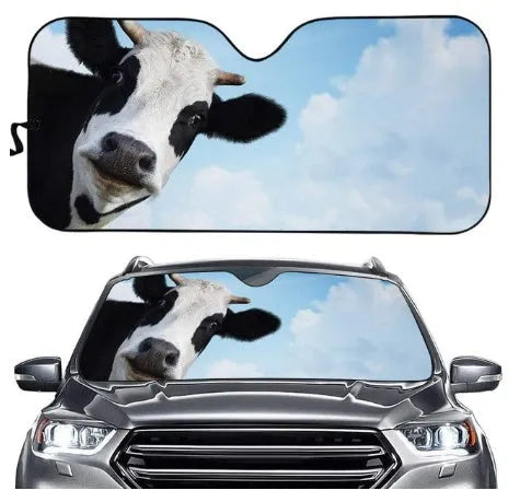 Telescopic aluminium foil car sun shield extended across a car windscreen