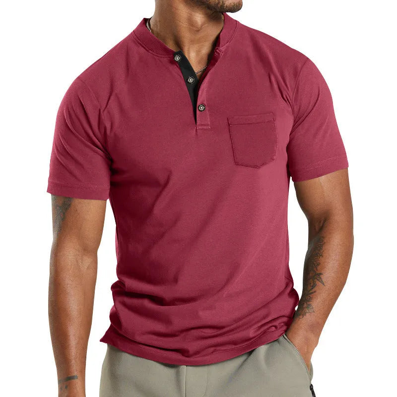 Men's plus size short sleeve casual shirt in polyester with a button chest pocket.