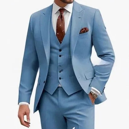 Men's slim fit three-piece suit in chemical fibre acetate blend fabric for business and wedding occasions