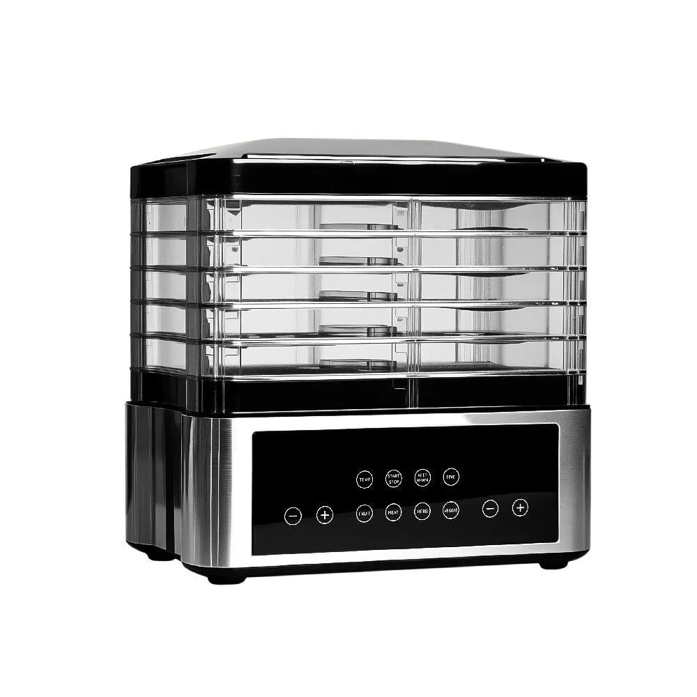 Silver stainless steel household fruit dehydrator with 14 litre capacity and temperature control dial