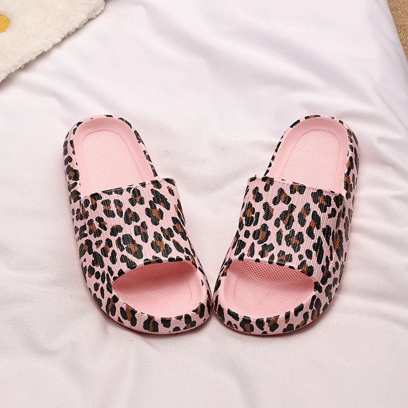 Women's leopard print EVA slippers with thick sole in multiple colour options