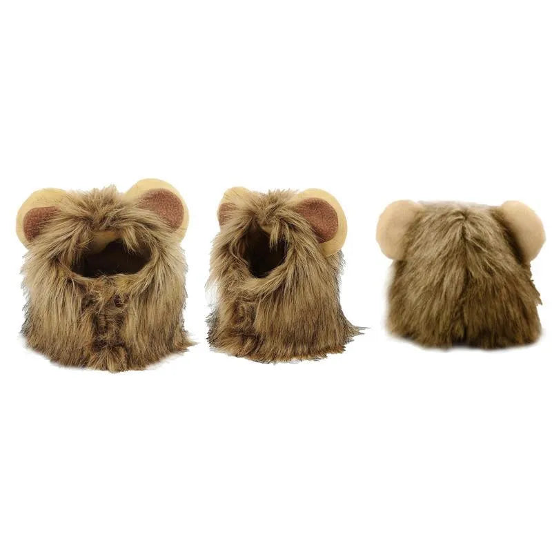 Lion mane wig accessory for cat with artificial hair and plush ears
