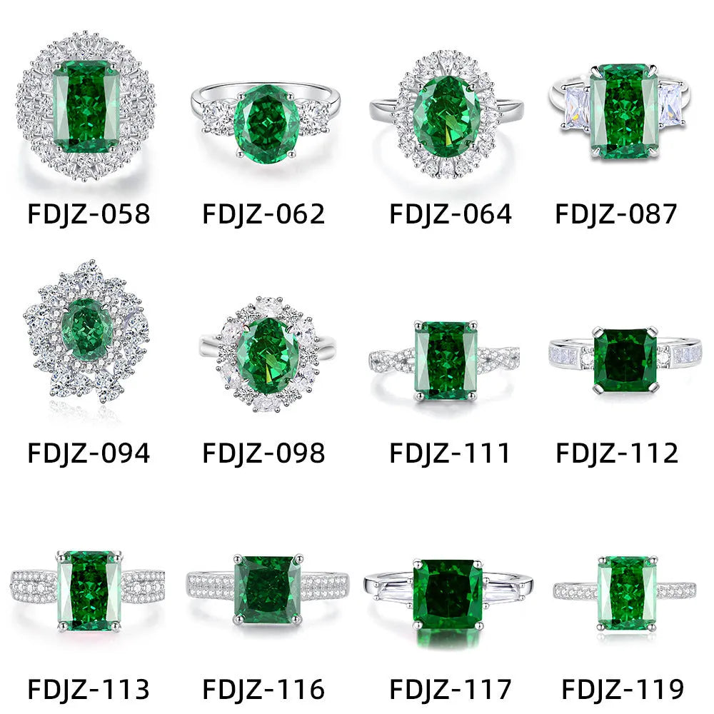 S925 sterling silver emerald ring with inlaid high carbon diamonds in a geometric Palaibahao design on a model's finger.