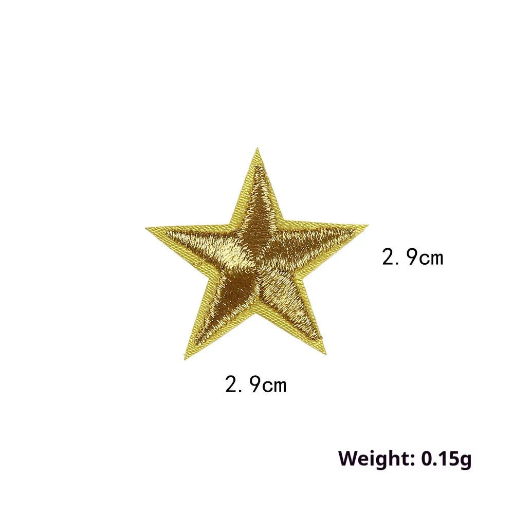 Colourful five-pointed star embroidery patches and cloth stickers for DIY clothing decoration.