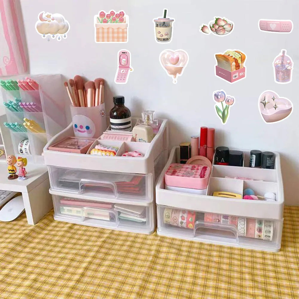 Pink 3D girl heart decorative stickers set of 63 pieces for craft projects