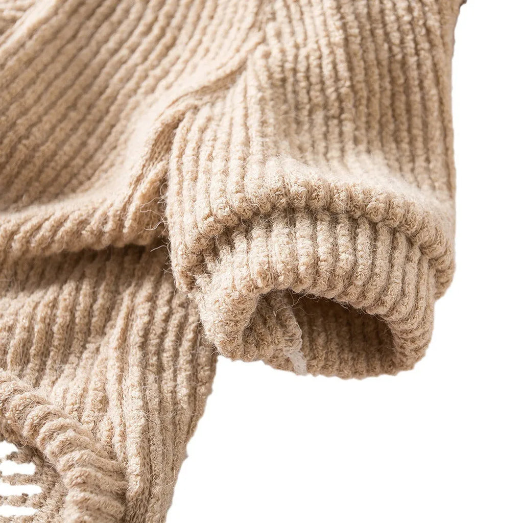 Brown cloth pullover sweater for small breed dogs on mannequin showing casual style