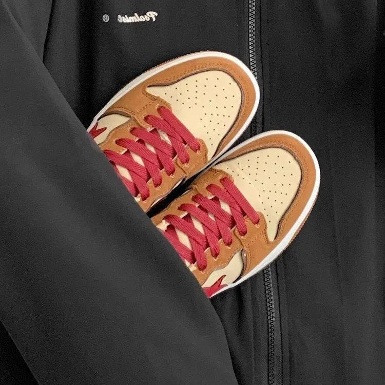 Brown women's platform sneakers with sequins and lace-up closure