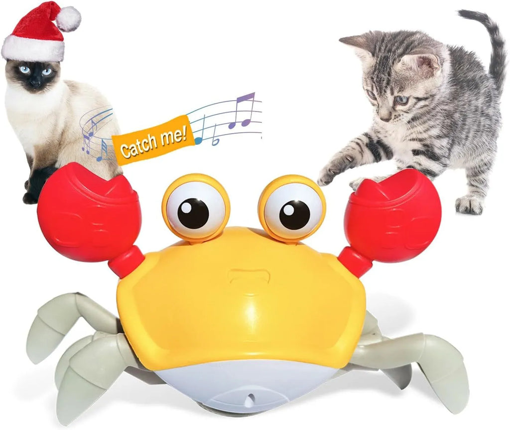 Blue or red crawling crab dog toy with obstacle avoidance sensor and colourful lights