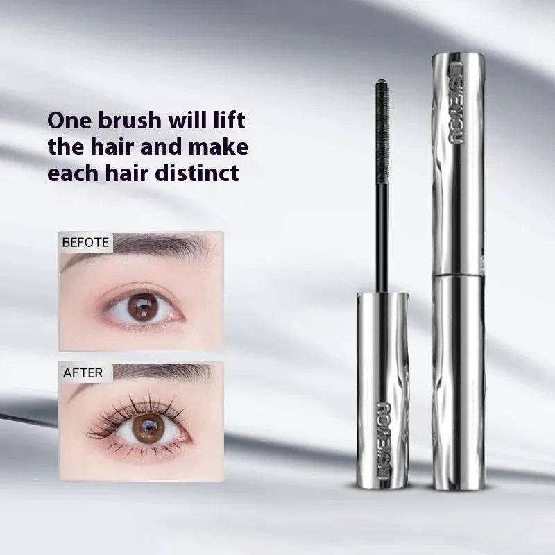 Waterproof steel tube mascara in black and brown shades with optional eyelash curler