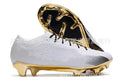 Men's black football shoes with knitted upper, lace-up closure, and rubber FG stud sole