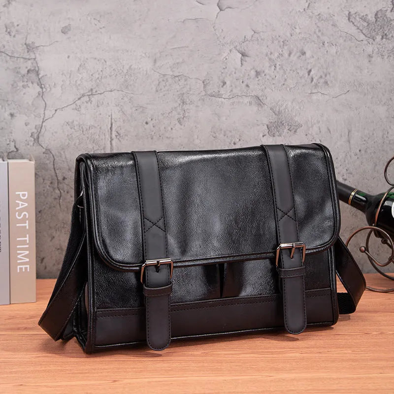 Black Korean-style men's commuter backpack with anti-theft function and sewing thread details