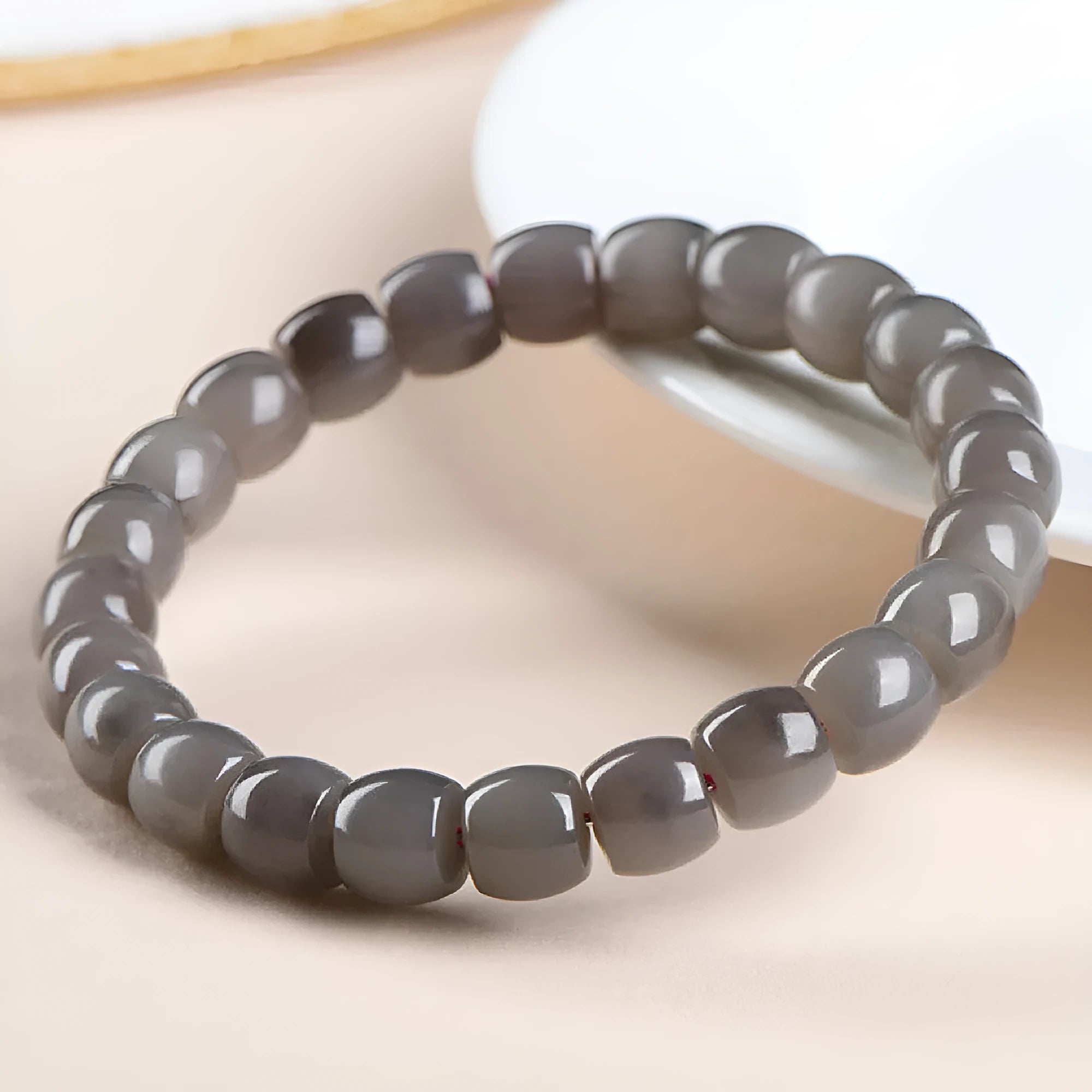 Smokey violet Hetian jade straight cut bracelet with 8x9mm beads