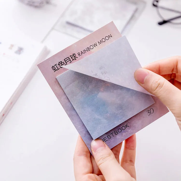 Square planet sticky notes pad with oil painting illustrations of Earth, Mars, and other planets