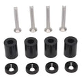 Aluminium engine cover spacer pack with screws and nuts in black, blue, or red.