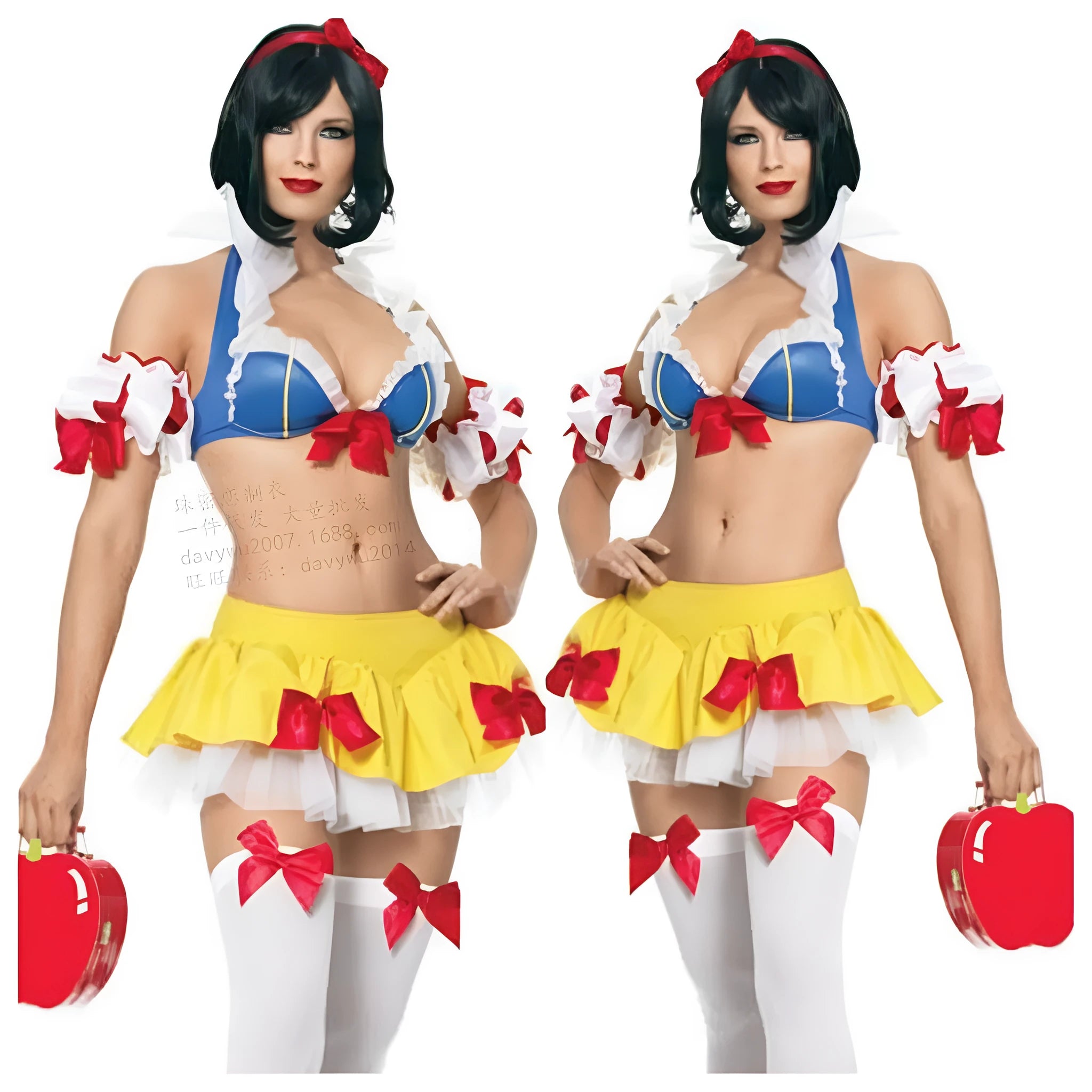 Snow White anime cosplay costume set with headdress, top, short skirt and hand sleeves