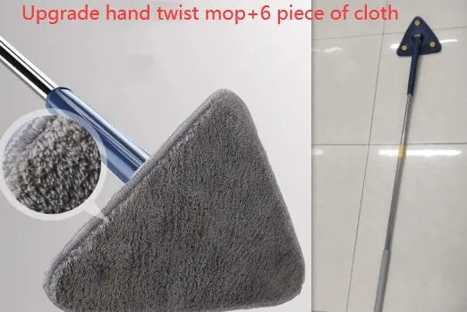 Extendable triangle cleaning mop with 360-degree rotating head and stainless steel pole