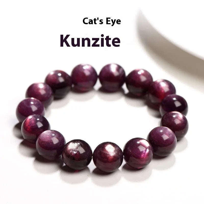 Natural purple lepidolite crystal bracelet with polished round beads in various size options.
