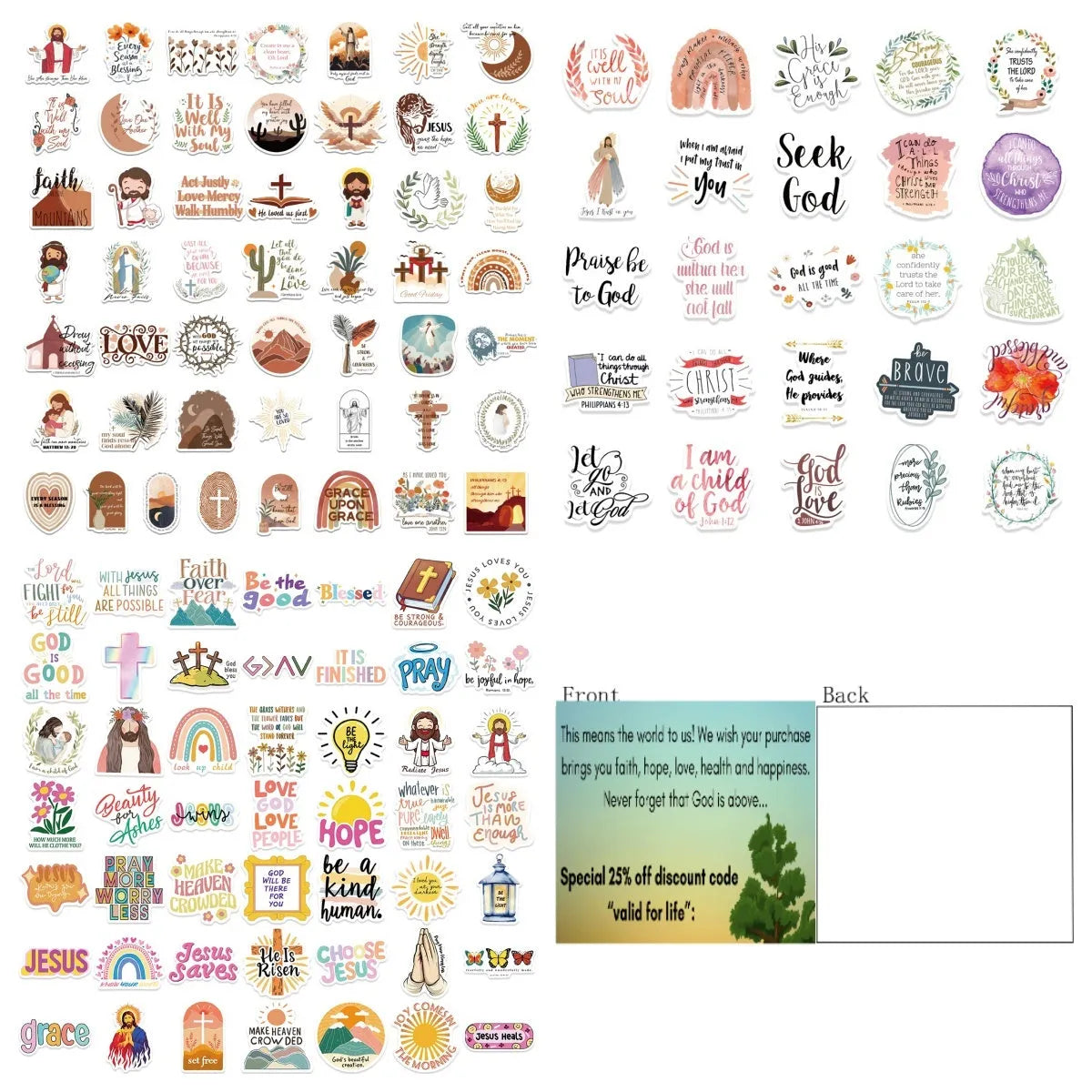 Assortment of colourful printed graffiti vinyl stickers from a 50-piece decorative pack.
