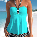Black and white striped off-shoulder one-piece swimsuit for women