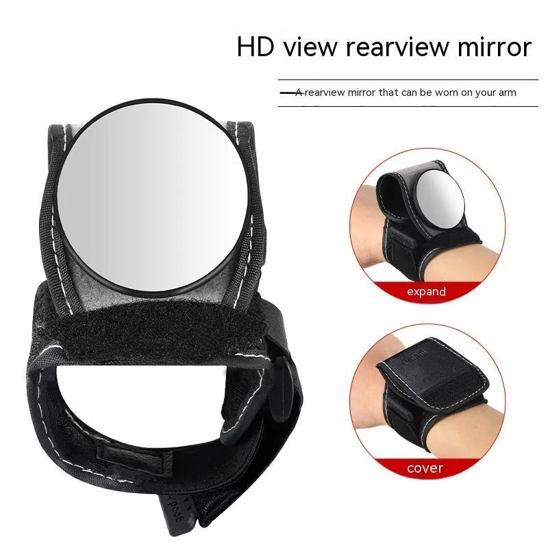 Black nylon cycling wrist rear-view mirror for bicycle safety