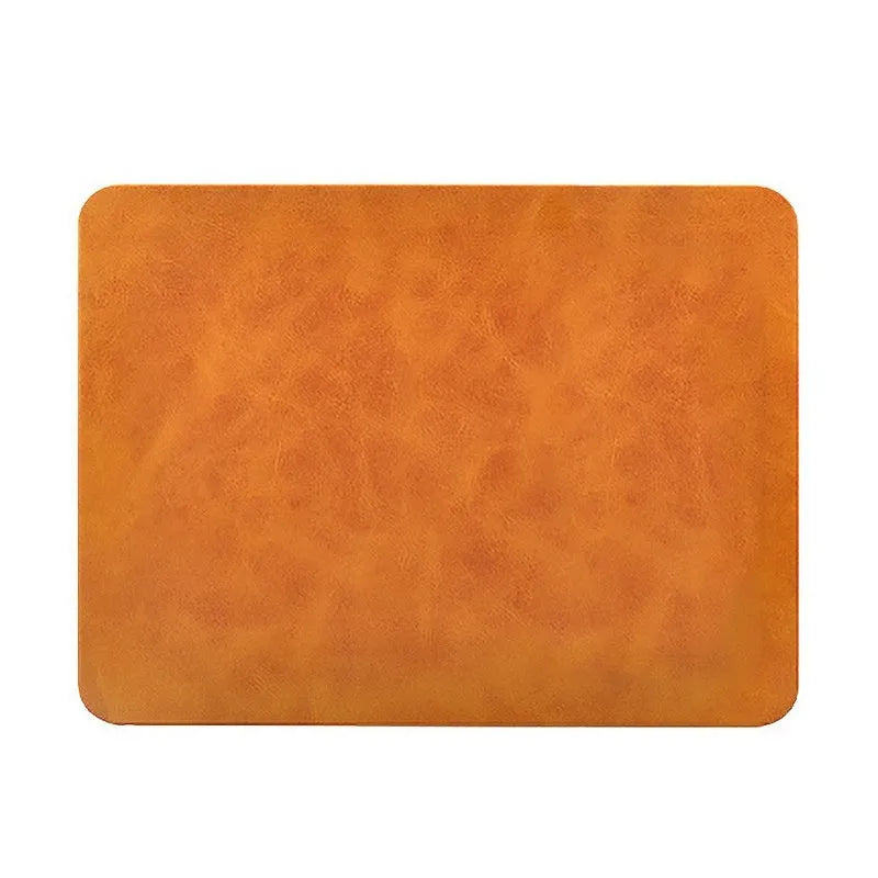 Brown leather wireless charging mouse pad with integrated Qi charging coil and Micro USB port