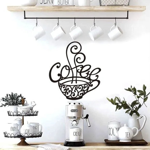 Black iron English letters silhouette wall decoration ornament on a plain background