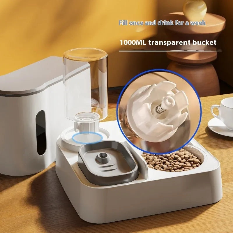 Cat automatic feeder water dispenser with integrated double bowl system in grey, yellow or green