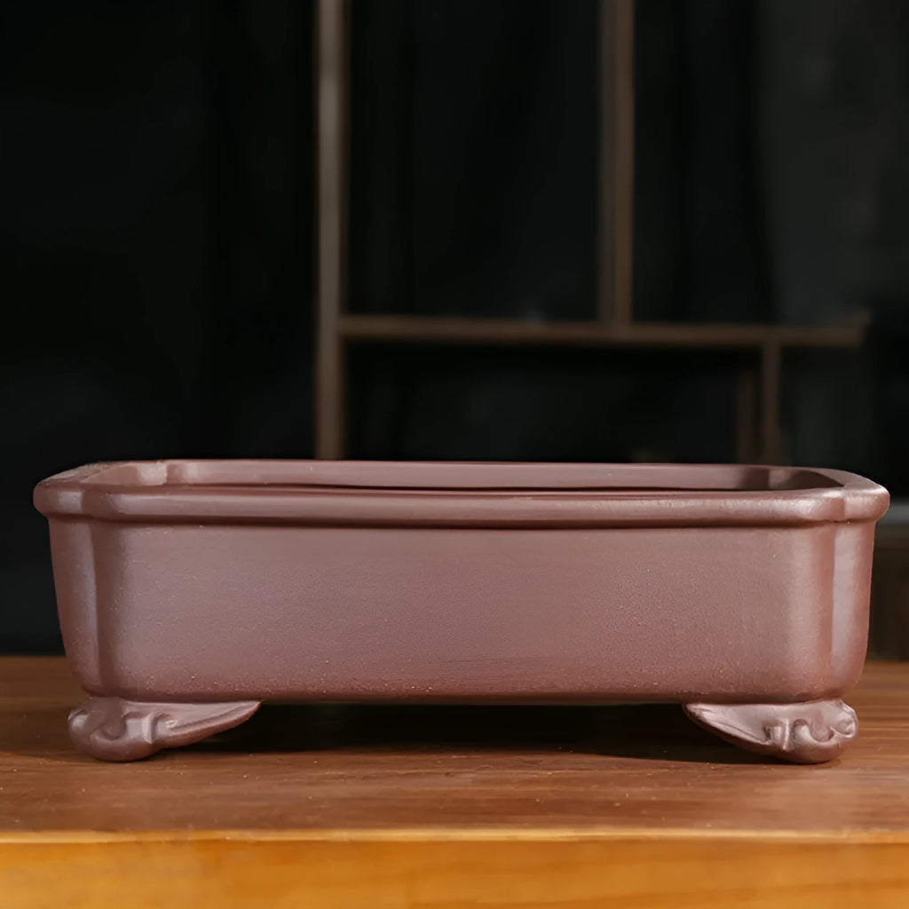 Purple sand rectangular manger bonsai pot with classical corner cutting design