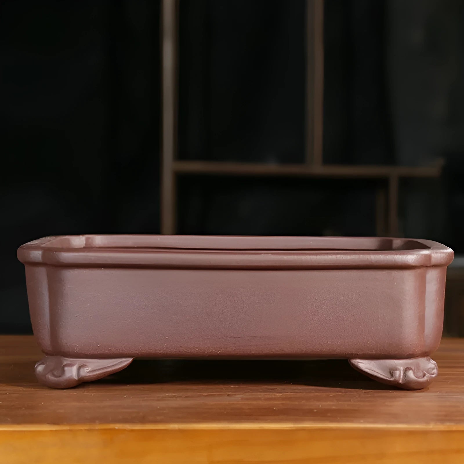 Purple sand rectangular manger bonsai pot with classical corner cutting design
