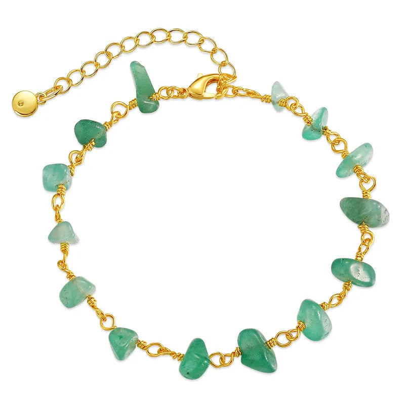 Women's geometric turquoise crystal bracelet with irregular natural gravel design in 18K copper