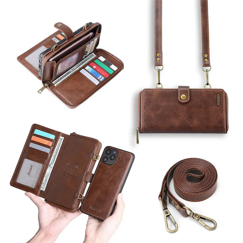 Detachable magnetic wallet phone case in black showing both attached and separated configurations