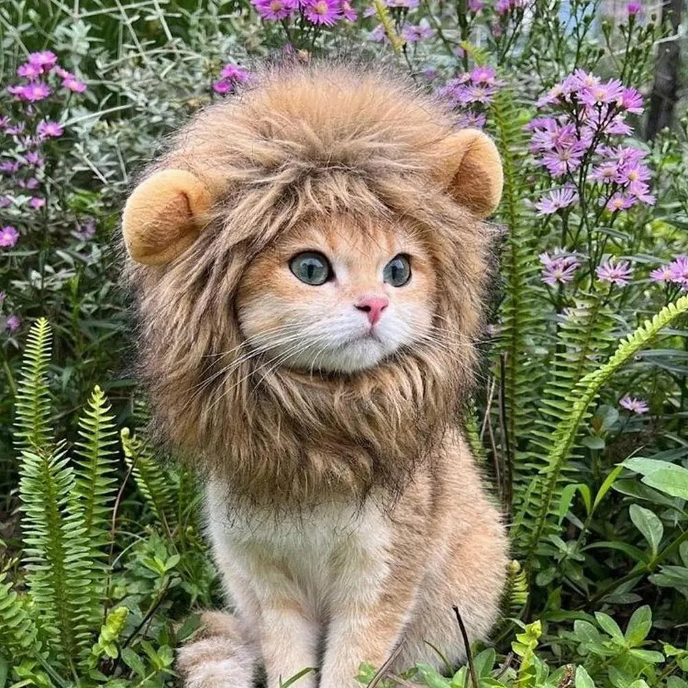 Lion mane wig accessory for cat with artificial hair and plush ears