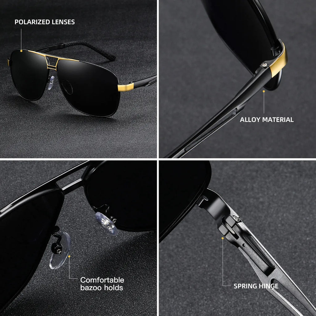 Men's orange red polarised aviator sunglasses with metal frame and HD lenses