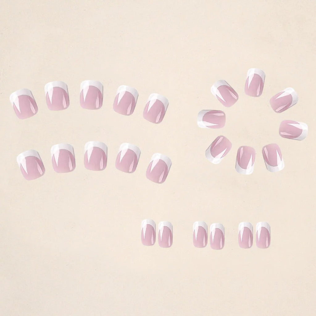 White fake nails with plaid pattern, 24 pieces per box ready for application
