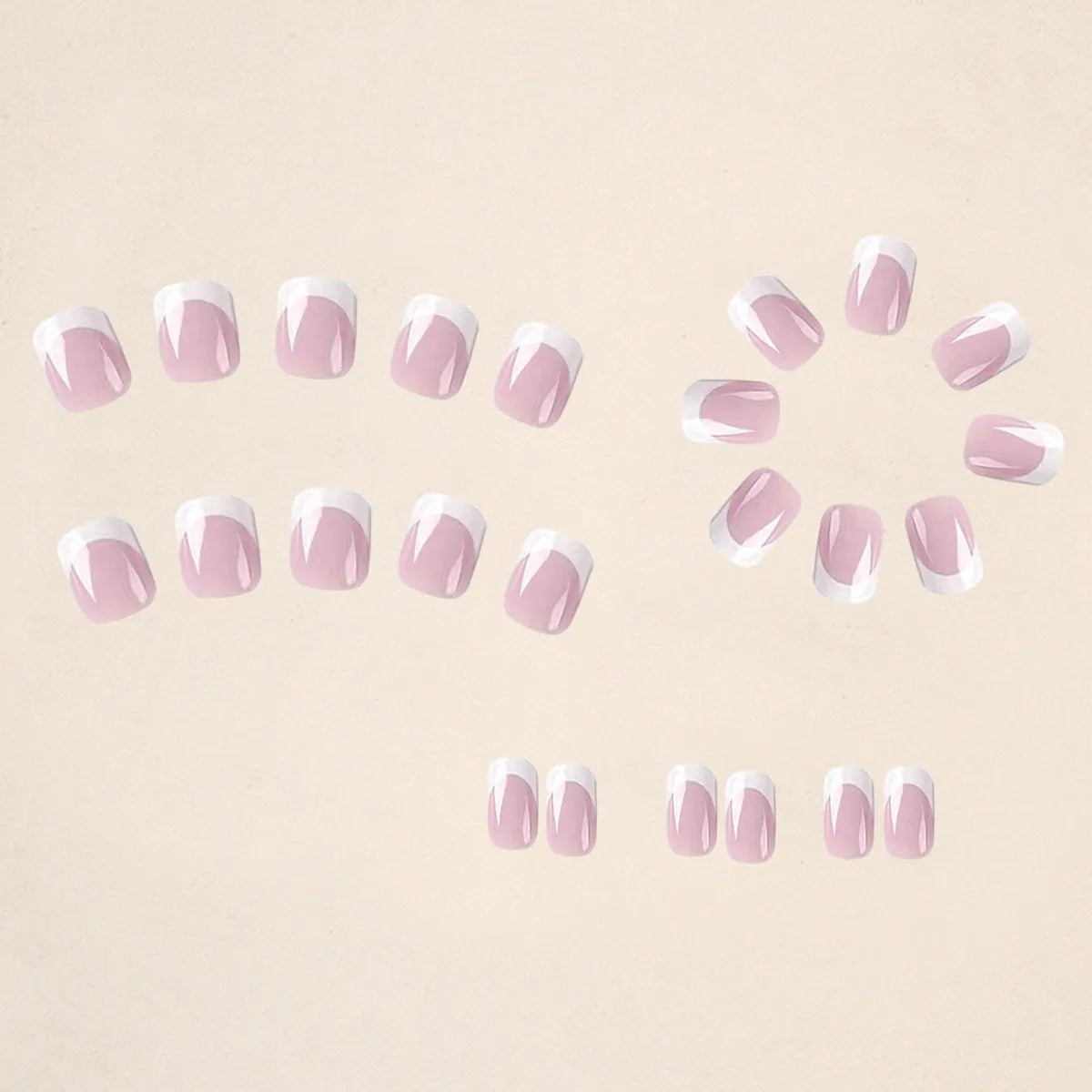 White fake nails with plaid pattern, 24 pieces per box ready for application