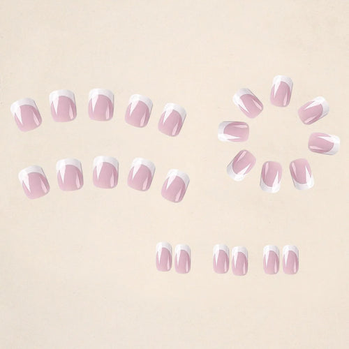 White fake nails with plaid pattern, 24 pieces per box ready for application