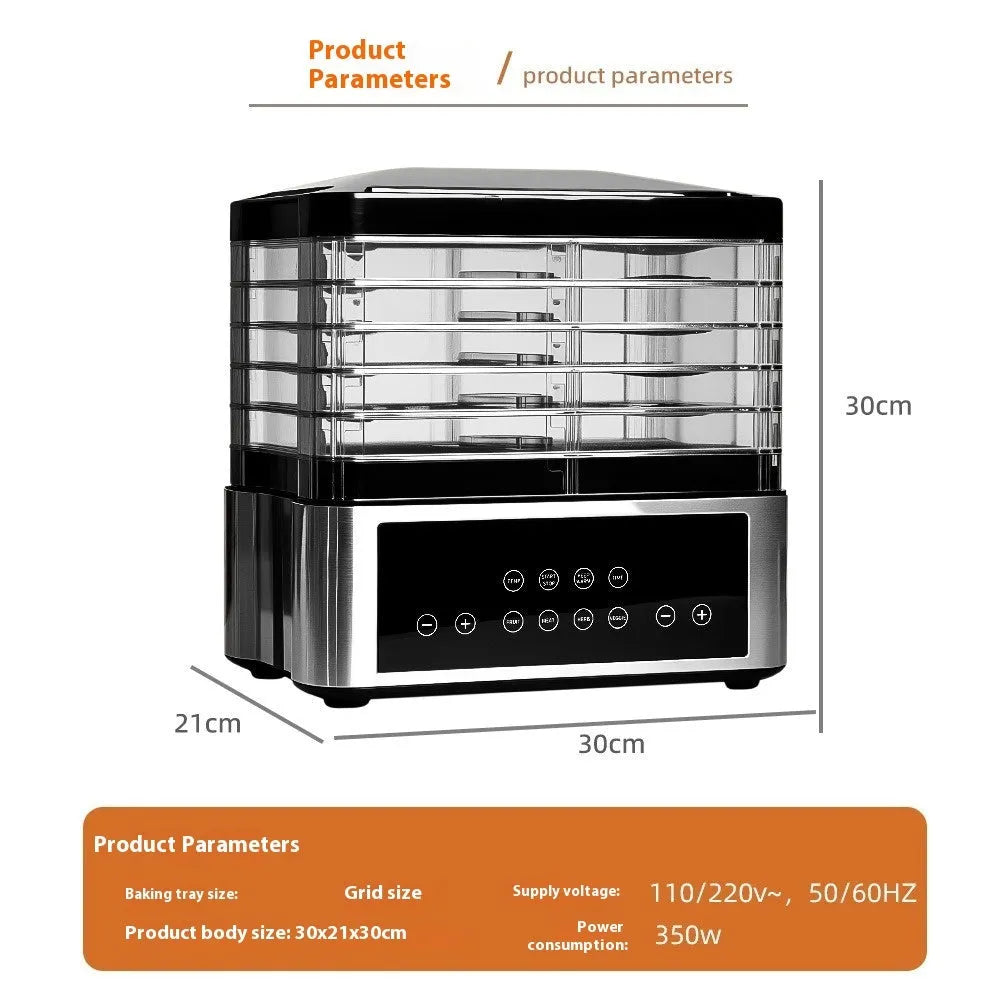 Silver stainless steel household fruit dehydrator with 14 litre capacity and temperature control dial