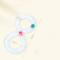 Blue and white cat turntable toy with rotating track ball and teasing stick for feline play