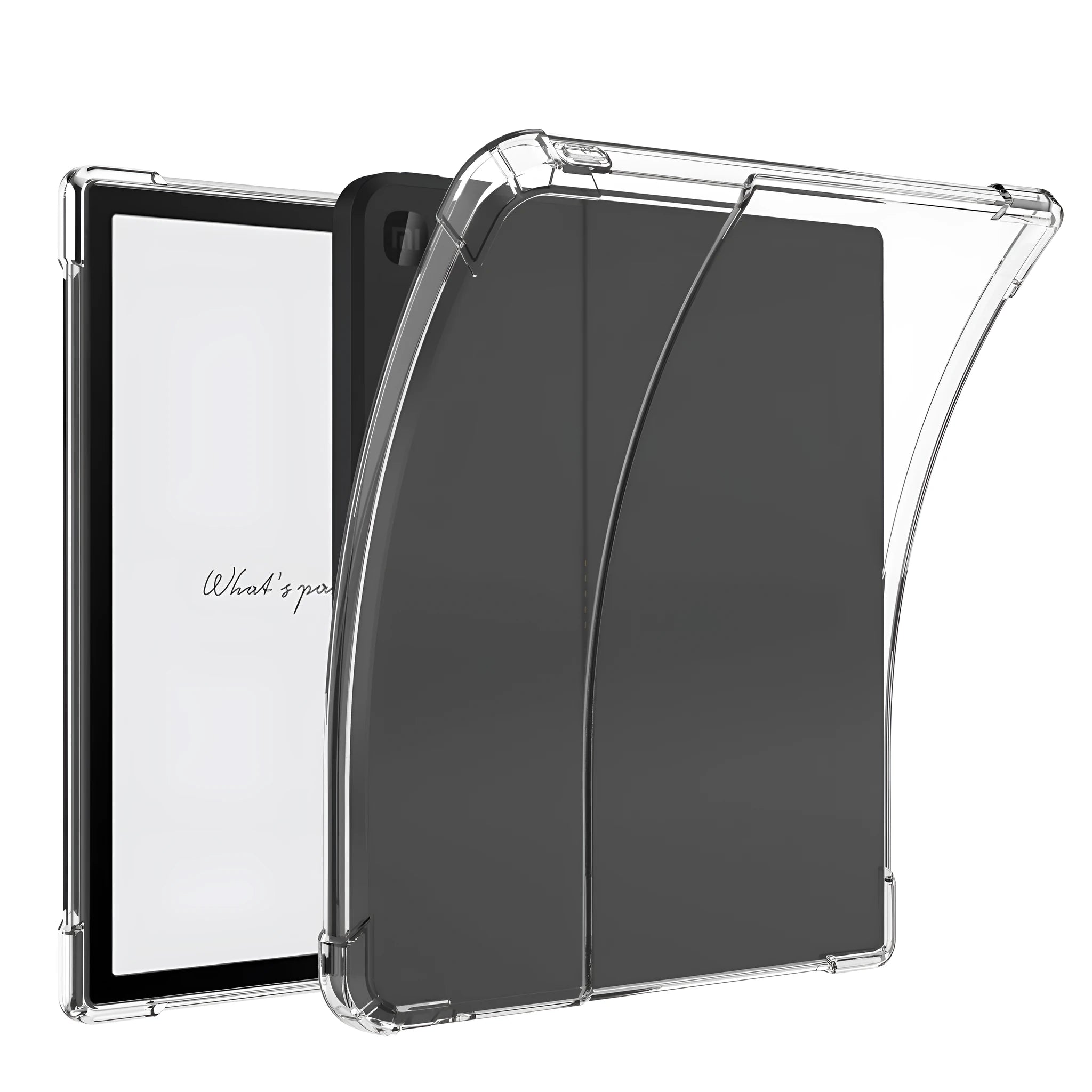 Transparent airbag protective phone case for 7-inch Xiaomi devices showing shockproof TPU construction