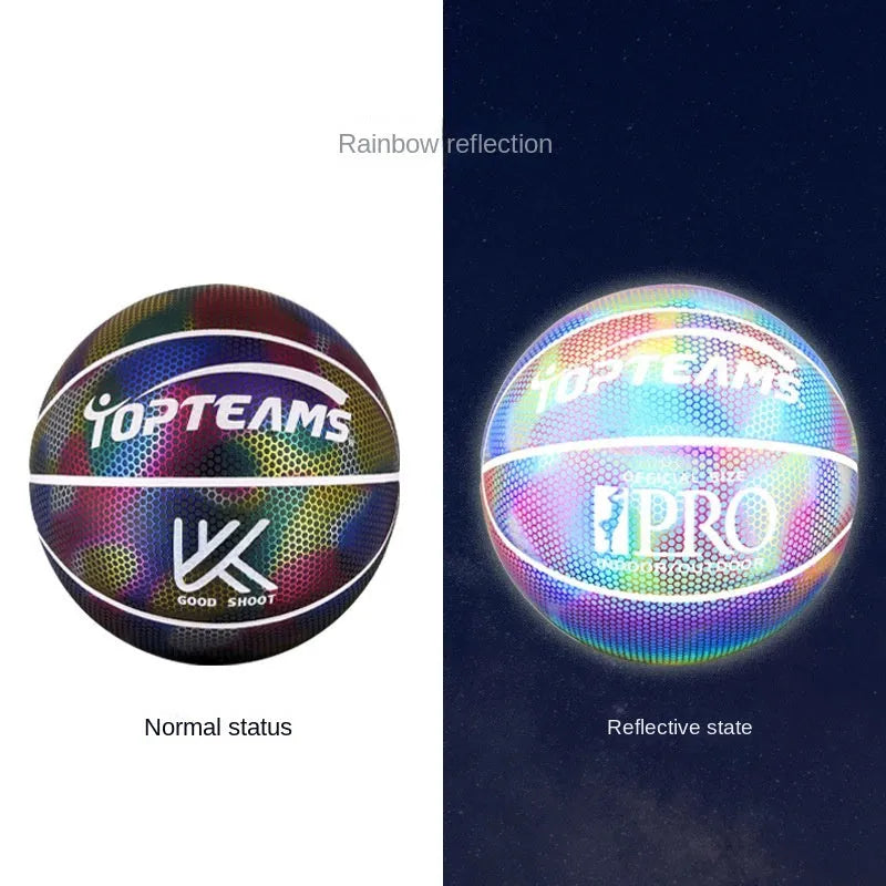 No. 7 holographic luminous reflective basketball with fluorescent design on court