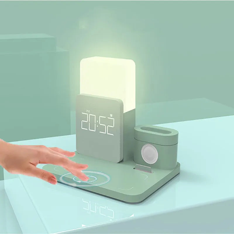 3-in-1 wireless charging stand for phone, watch, and earbuds in dark green colour