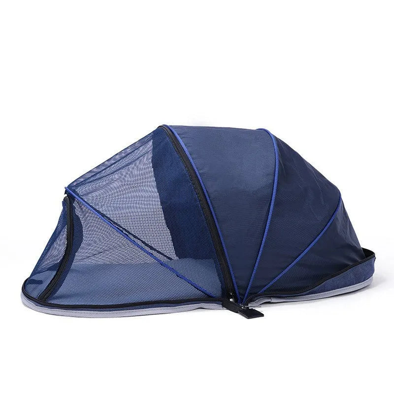 Pet folding tent in L code size with cloth construction and half mesh design