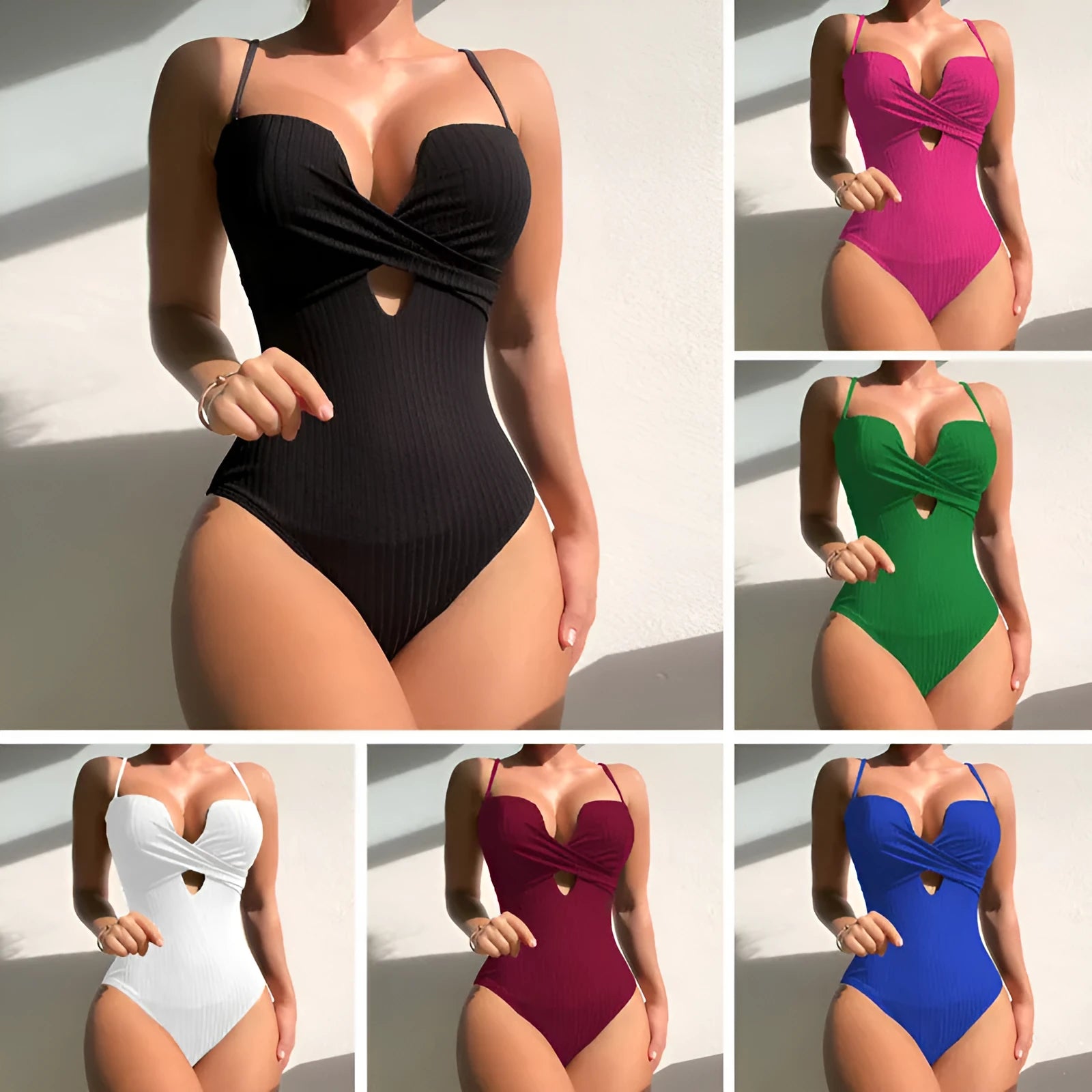 Women's solid colour one-piece swimsuit in polyester fabric available in three colours