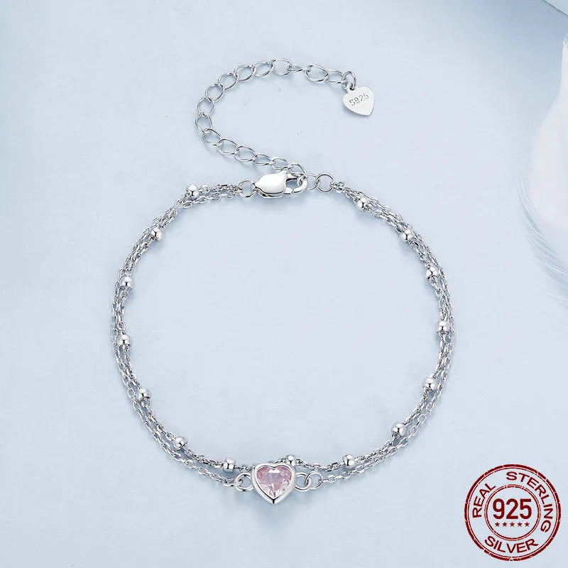 925 sterling silver heart-shaped bracelet with sweet girlish style and BSB152 colour